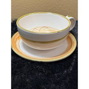 Handpainted Ceramic Large Cup Saucer Cappuccino Latte Soup Italy  Italy